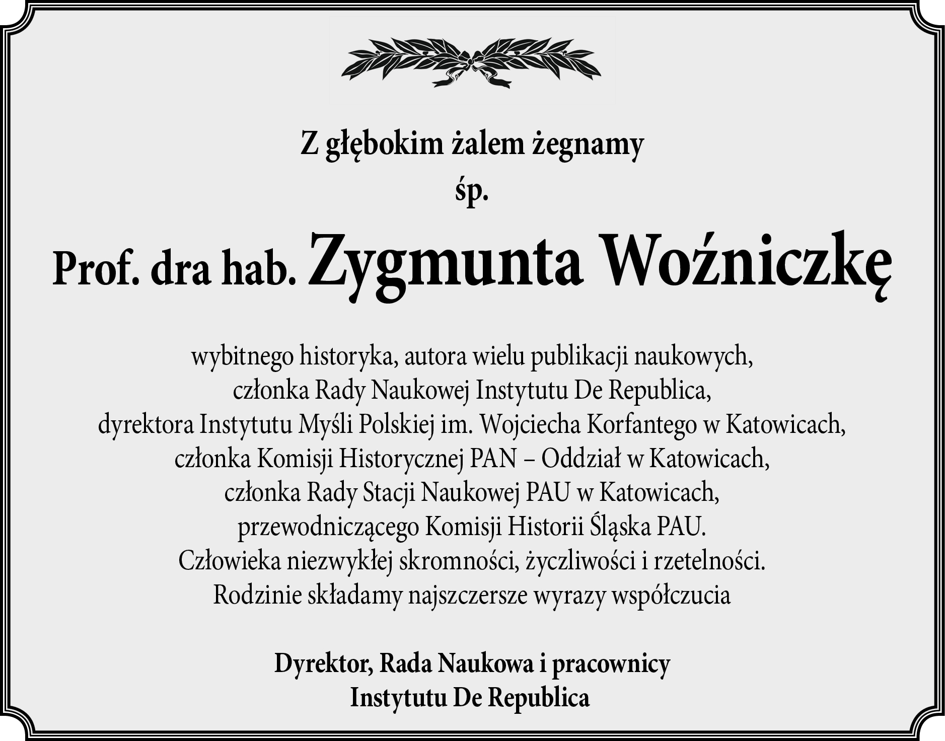 Nekrolog: prof. Zygmunt Woźniczka 1